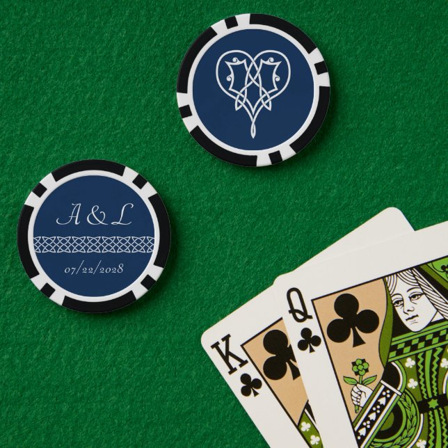 Celtic Weave Hearts in Navy Poker Chips (Poker Table (Double))