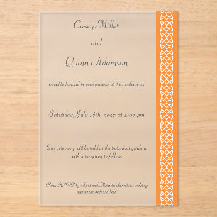 Celtic Weave Hearts in Orange Acrylic Wedding  Invitations