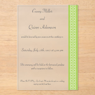 Celtic Weave Hearts in Peridot Acrylic Wedding Invitations