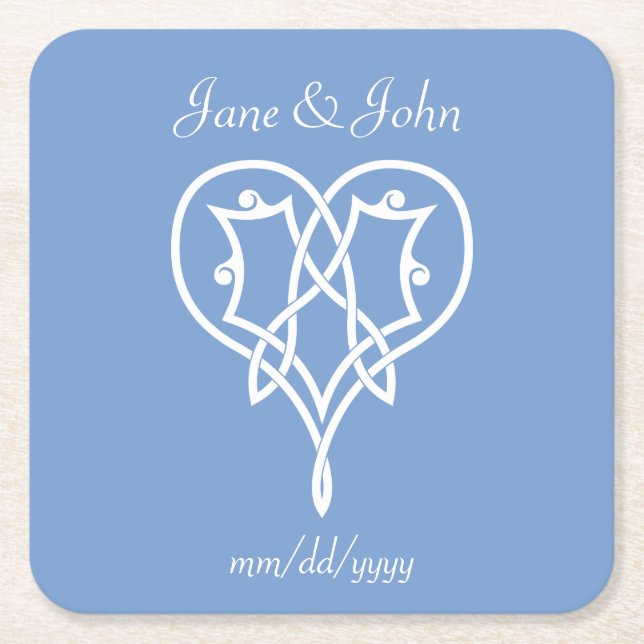 Celtic Weave Hearts in Periwinkle Paper Coaster (Front)