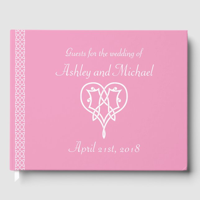 Celtic Weave Hearts in Petal Pink Guest Book (Front)