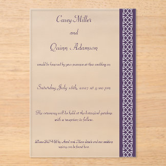 Celtic Weave Hearts in Purple Acrylic Wedding Invitations
