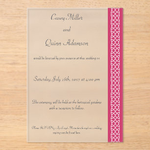 Celtic Weave Hearts in Raspberry Acrylic Wedding Invitations