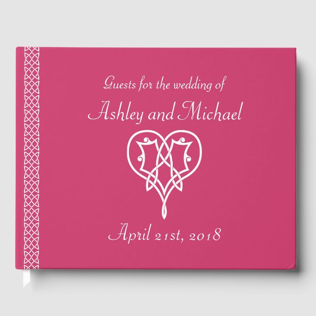 Celtic Weave Hearts in Raspberry Guest Book (Front)