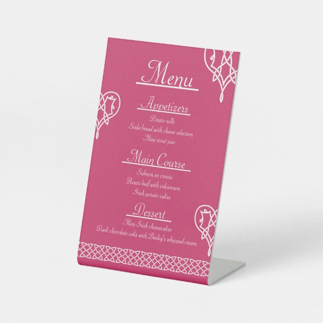 Celtic Weave Hearts in Raspberry Pedestal Sign (Front)