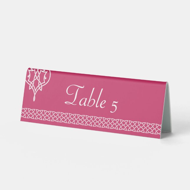Celtic Weave Hearts in Raspberry Table Tent Sign (Front)