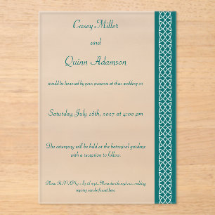 Celtic Weave Hearts in Teal Acrylic Wedding Invitations