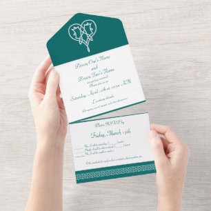 Celtic Weave Hearts in Teal All In One Invitation