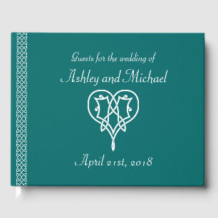 Celtic Weave Hearts in Teal Guest Book