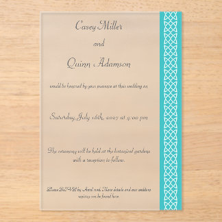 Celtic Weave Hearts in Turquoise Acrylic Wedding Invitations