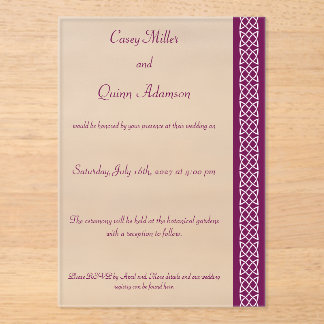 Celtic Weave Hearts in Wine Acrylic Wedding Invitations