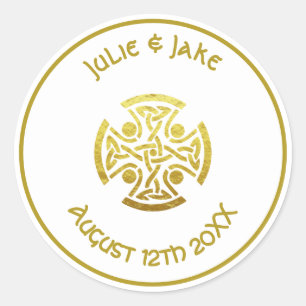 Celtic Wedding Faux Gold Celtic Knot Cross Classic Round Sticker