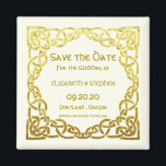 Celtic Wedding Faux Gold Celtic Knot Save the date Magnet<br><div class="desc">Elegant Celtic Wedding Faux Gold Celtic Knot Design on Ivory . This is a template ready for you to add your wedding details to . If you would like to change the background colour or the font click customise further at the end of the template .</div>