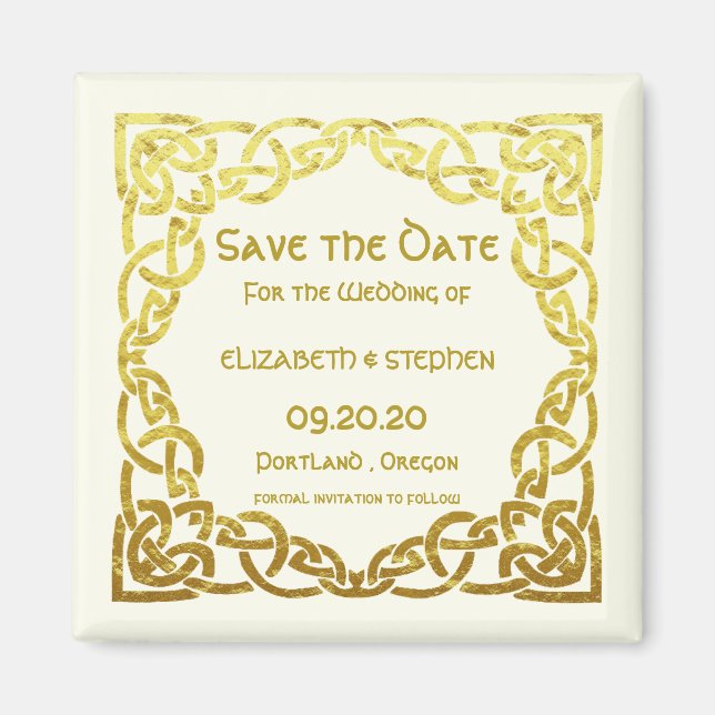 Celtic Wedding Faux Gold Celtic Knot Save the date Magnet (Front)