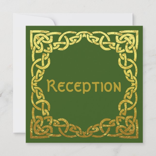 Celtic Wedding  Faux Gold | Green Reception Card (Front)