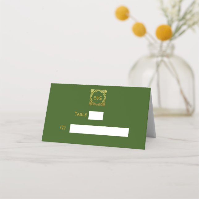 Celtic Wedding Green Faux Gold Celtic Knot Place Card (Front)