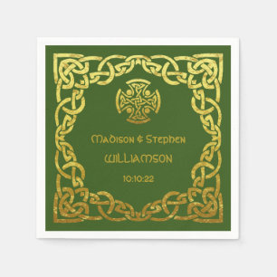 Celtic Wedding Green Faux Gold Personalise Napkin