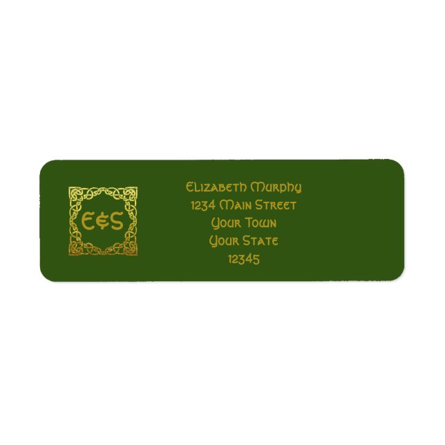 Celtic Wedding Green Faux Gold Return Address (Front)