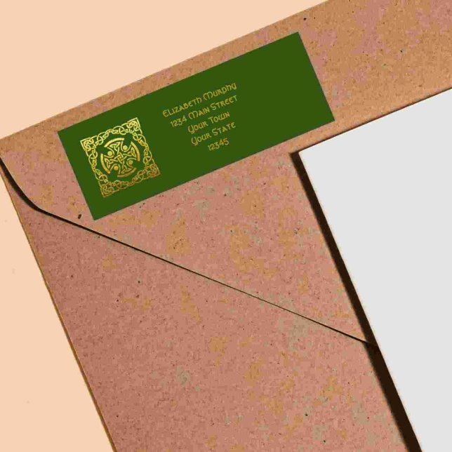 Celtic Wedding Green Faux Gold Return Address (Creator Uploaded)