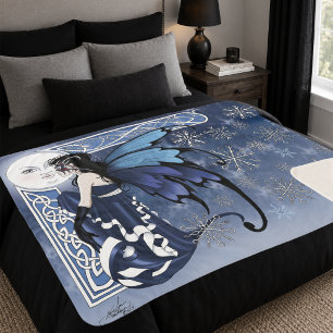 Celtic Winter Moon Fairy Blue Snowflakes Fantasy Sherpa Blanket