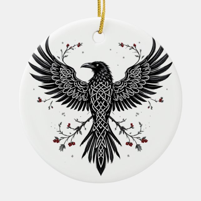 Celtic Winter Raven Christmas Ornament (Front)