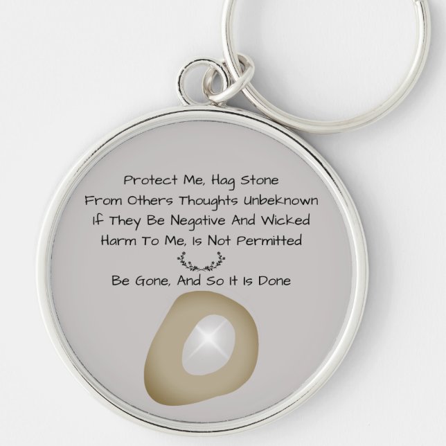 Celtic Witch Hag Stone Protection Spell Grey Key Ring (Front)