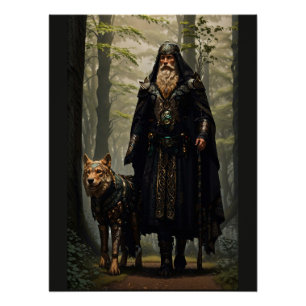 Celtic Wizard and Wolf Canvas Print