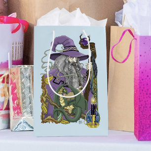 Celtic Wizard Dragon Fantasy Purple Medium Gift Bag