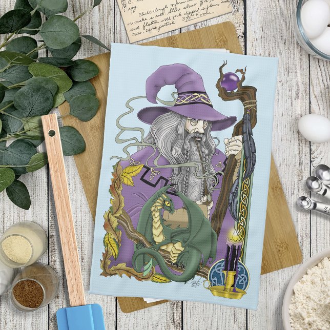 Celtic Wizard Dragon Fantasy Purple Tea Towel (Creator Uploaded)