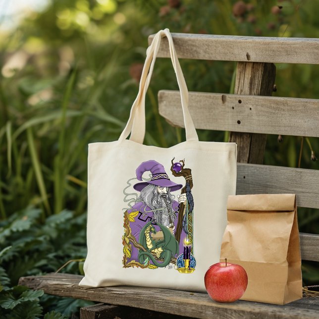 Celtic Wizard Dragon Fantasy Purple Tote Bag (Creator Uploaded)