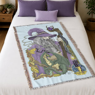 Celtic WizardDragon Fantasy Purple Throw Blanket