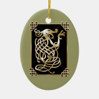 Celtic Wolf - Black Background Ceramic Tree Decoration