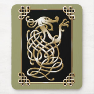Celtic Wolf - Black Background Mouse Mat