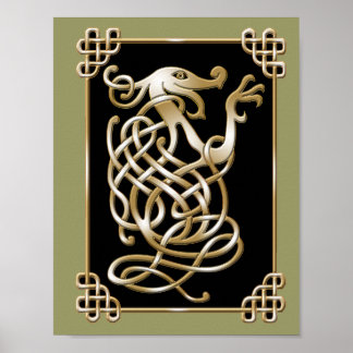 Celtic Wolf - Black Background Poster