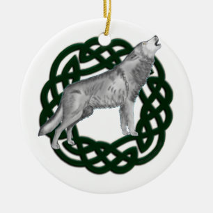 Celtic Wolf Ceramic Tree Decoration