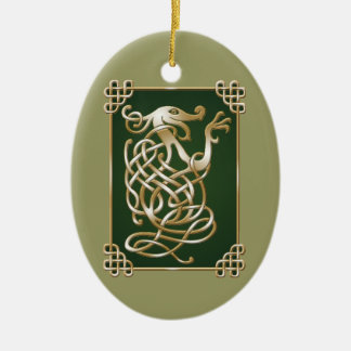 Celtic Wolf - Green Background Ceramic Tree Decoration