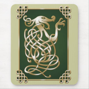 Celtic Wolf - Green Background Mouse Mat