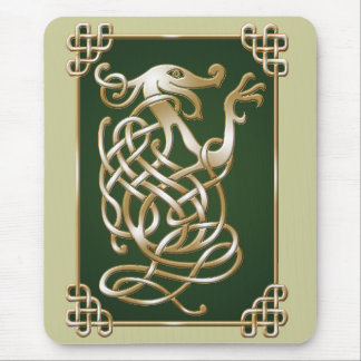 Celtic Wolf - Green Background Mouse Mat