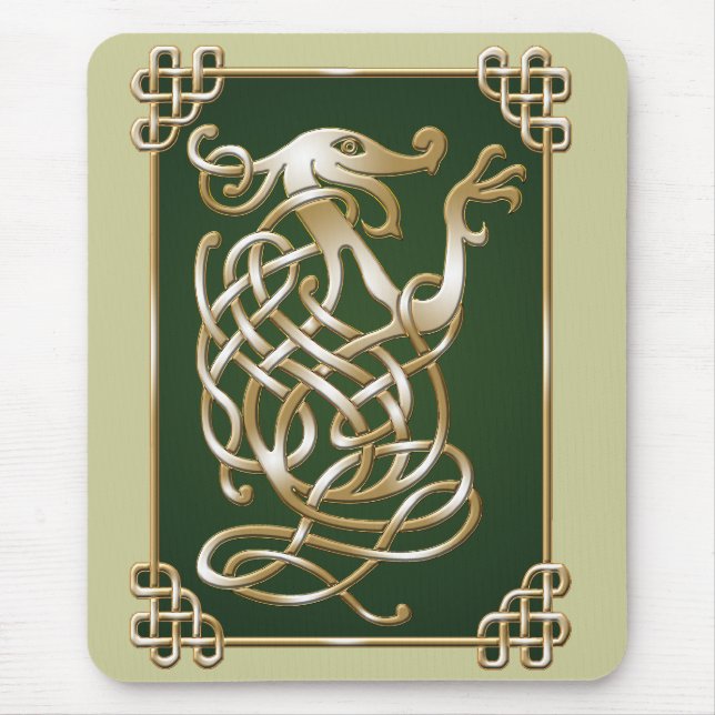Celtic Wolf - Green Background Mouse Mat (Front)