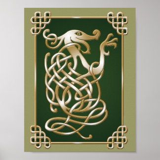 Celtic Wolf - Green Background Poster