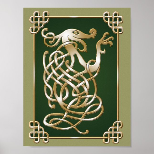 Celtic Wolf - Green Background Poster (Front)