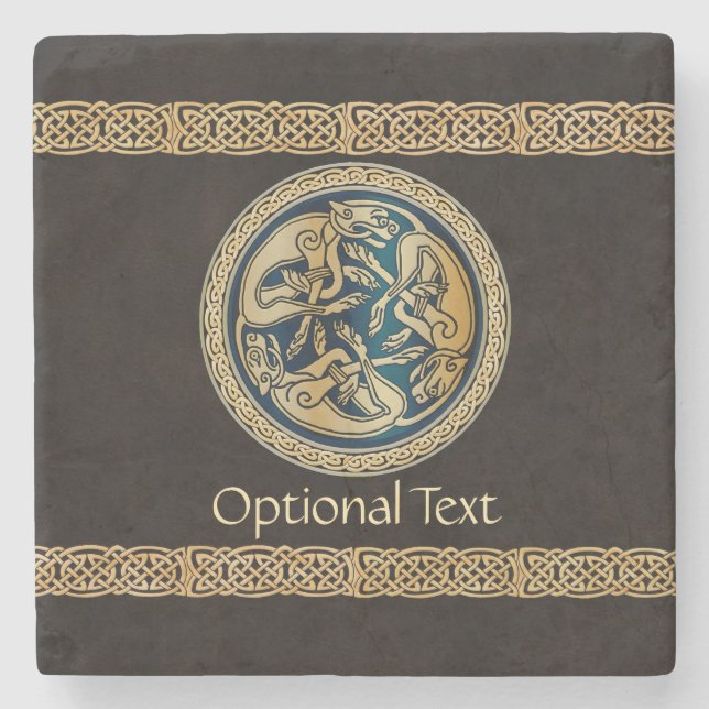 Celtic Wolf Knotwork Triad Stone Coaster (Front)