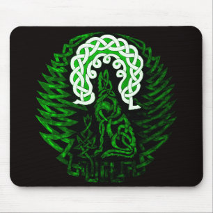 Celtic Wolf/moon green Mouse Mat