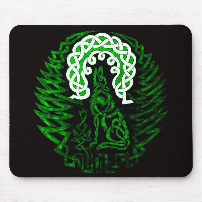 Celtic Wolf/moon green Mouse Mat (Front)