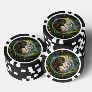 Celtic Yin Yang Wolves – Steampunk Harmony. Poker Chips