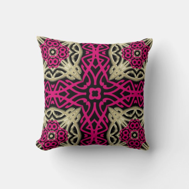 Celtica Hot Pink & Gold Decor Cushion Pillow (Front)