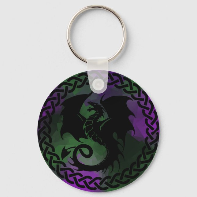 CelticCircleDragonPurpleGreen Key Ring (Front)