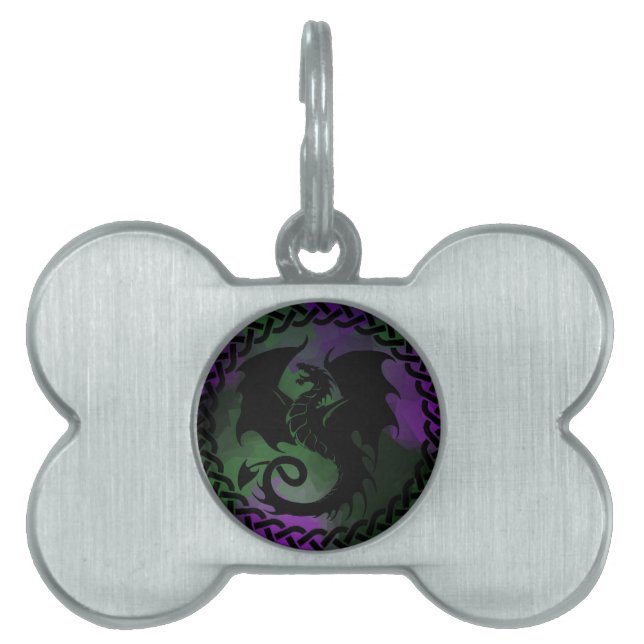 CelticCircleDragonPurpleGreen Pet Name Tag (Front)