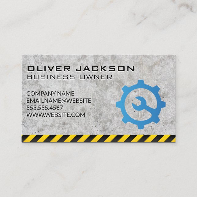 Cement Background | Wrench Gear Logo Business Card (Front)