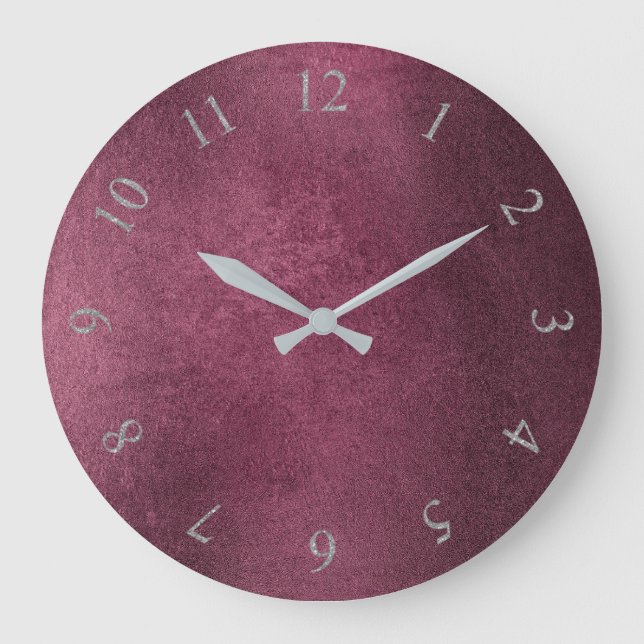 Cement Burgundy Maroon Grey Roman Numbers Large Clock (Front)